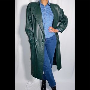 Vintage Winlit Leather Coat Green Sz M